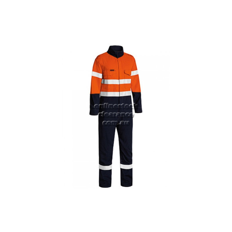 BISLEY COVERALLS FR RATED HI VIS LIGHT COVERALL ORANGE/NAVY