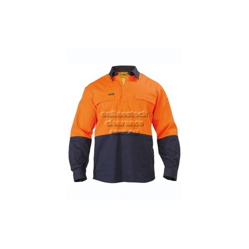 BISLEY SHIRTS CLOSED FRONT HI VIS TWO TONE ORANGE