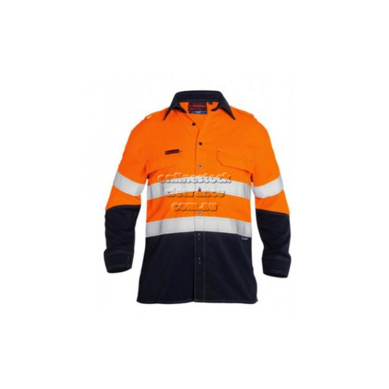 BISLEY SHIRTS FR RATED HI VIS VENTED CLOSED ORANGE/NAVY