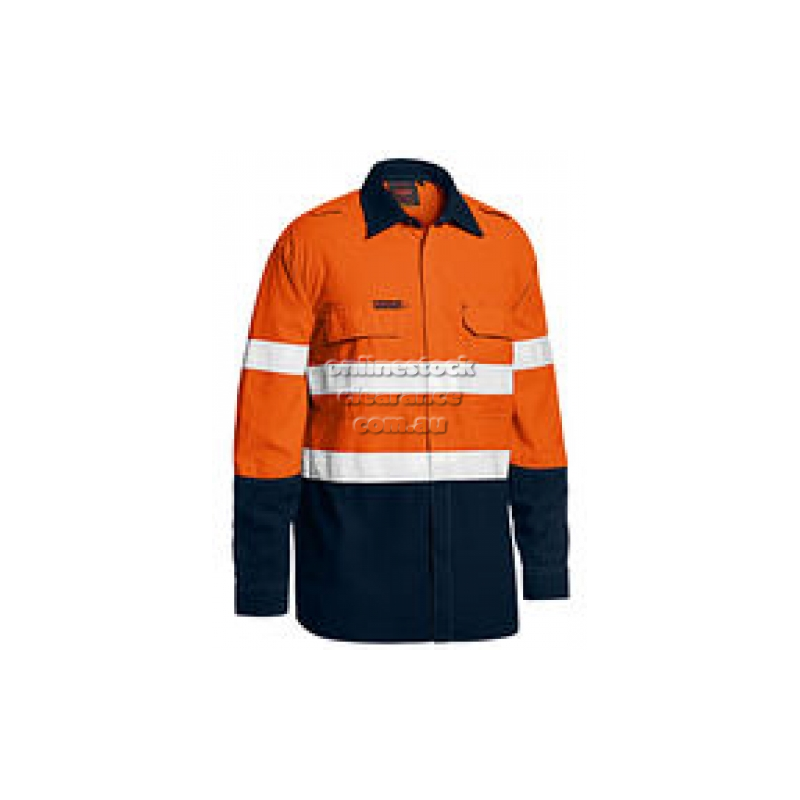 BISLEY SHIRTS FR RATED HI VIS VENTED LIGHT ORANGE/NAVY