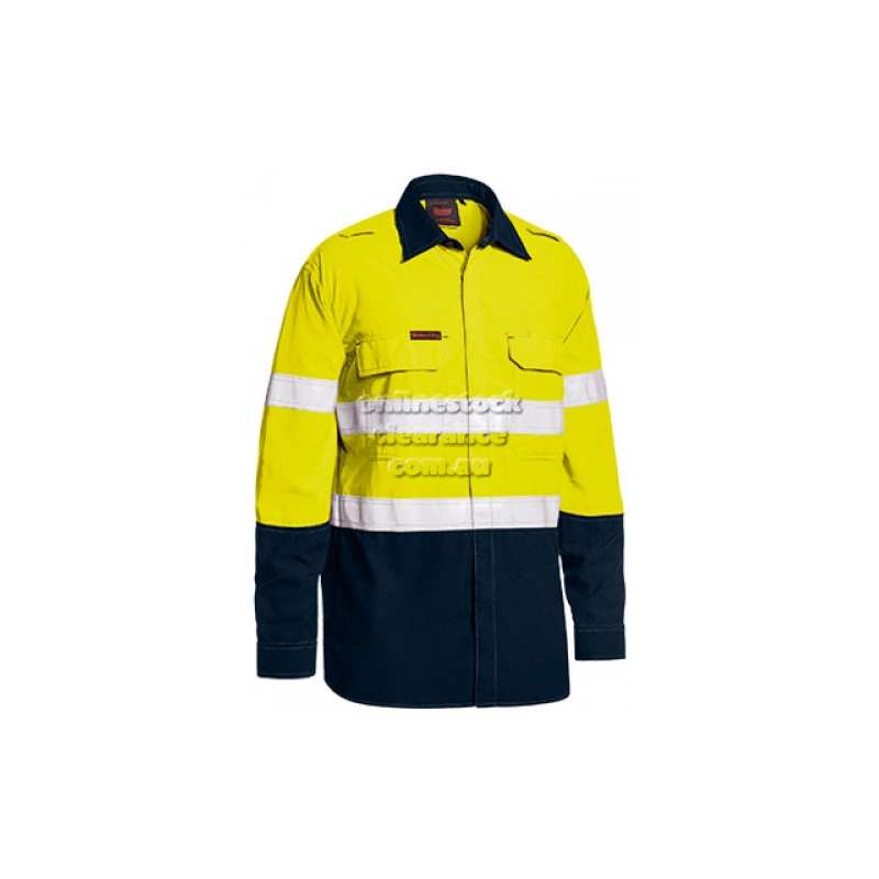BISLEY SHIRTS FR RATED HI VIS VENTED LIGHT YELLOW/NAVY