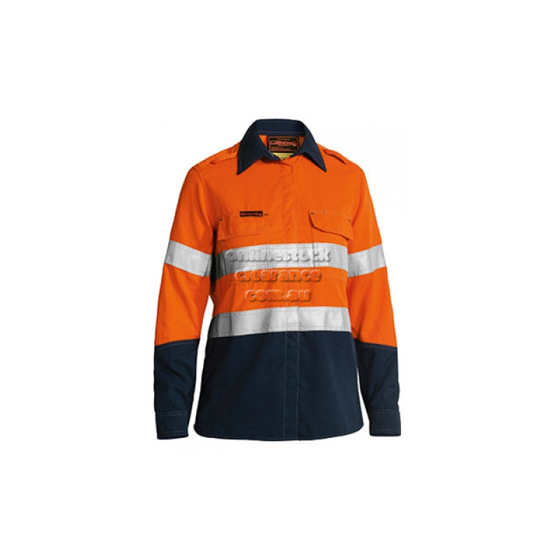 BISLEY SHIRTS FR RATED WOMENS HI VIS VENTED ORANGE/NAVY