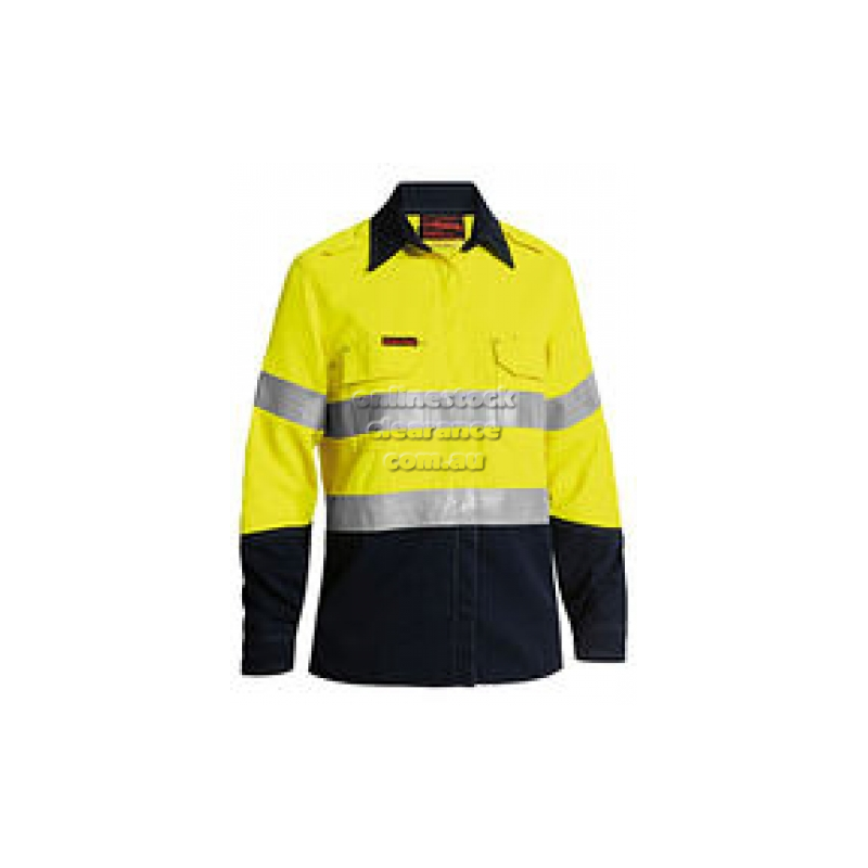 BISLEY SHIRTS FR RATED WOMENS HI VIS VENTED YELLOW/NAVY