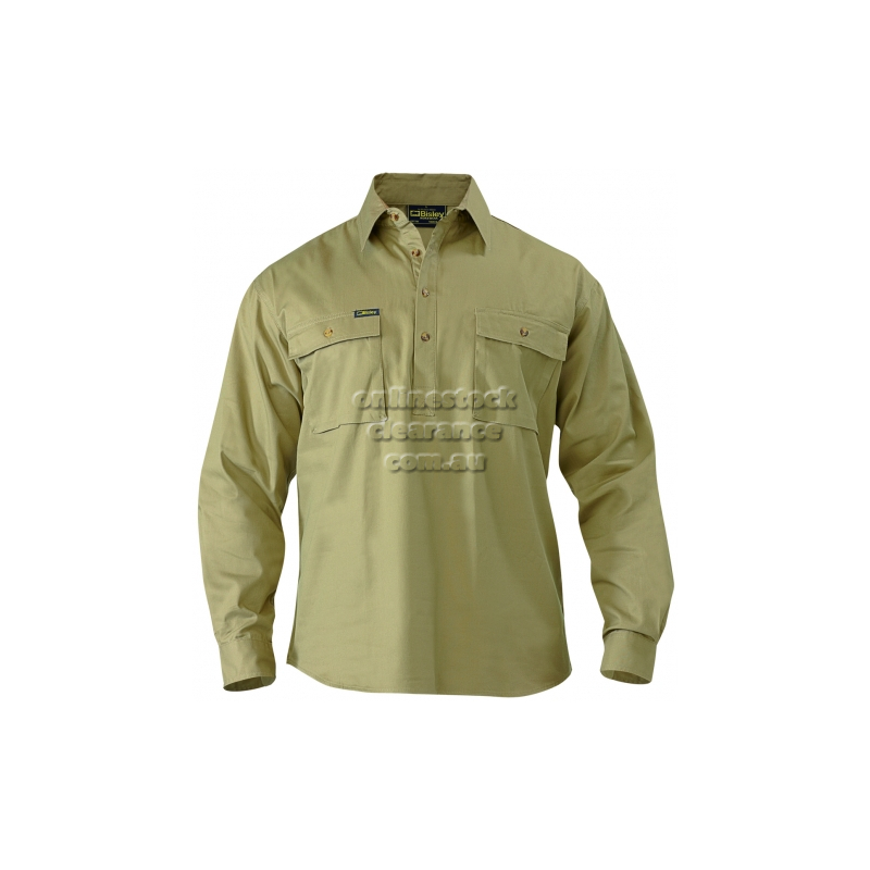 BISLEY SHIRTS FRONT COTTON DRILL SHIRT KHAKI