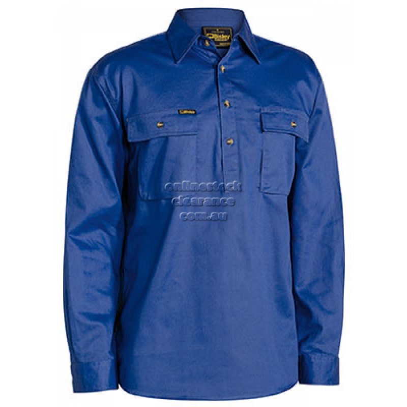 BISLEY SHIRTS FRONT COTTON DRILL SHIRT ROYAL BLUE