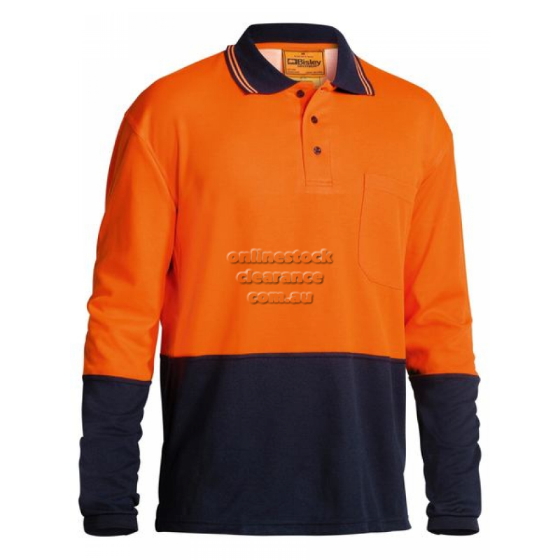 BISLEY SHIRTS HI VIS 2 TONE LONG SLEEVE POLO ORANGE
