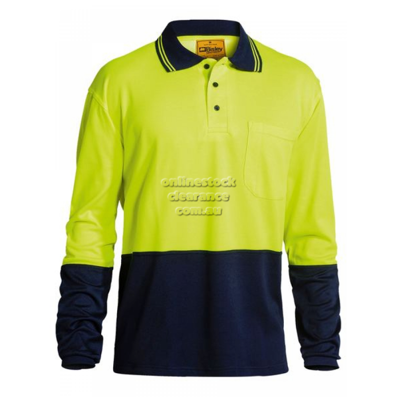 BISLEY SHIRTS HI VIS 2 TONE LONG SLEEVE POLO YELLOW