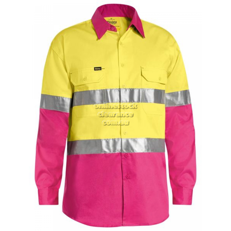 BISLEY SHIRTS HI VIS LIGHT WEIGHT SHIRT MENS YELLOW/PINK