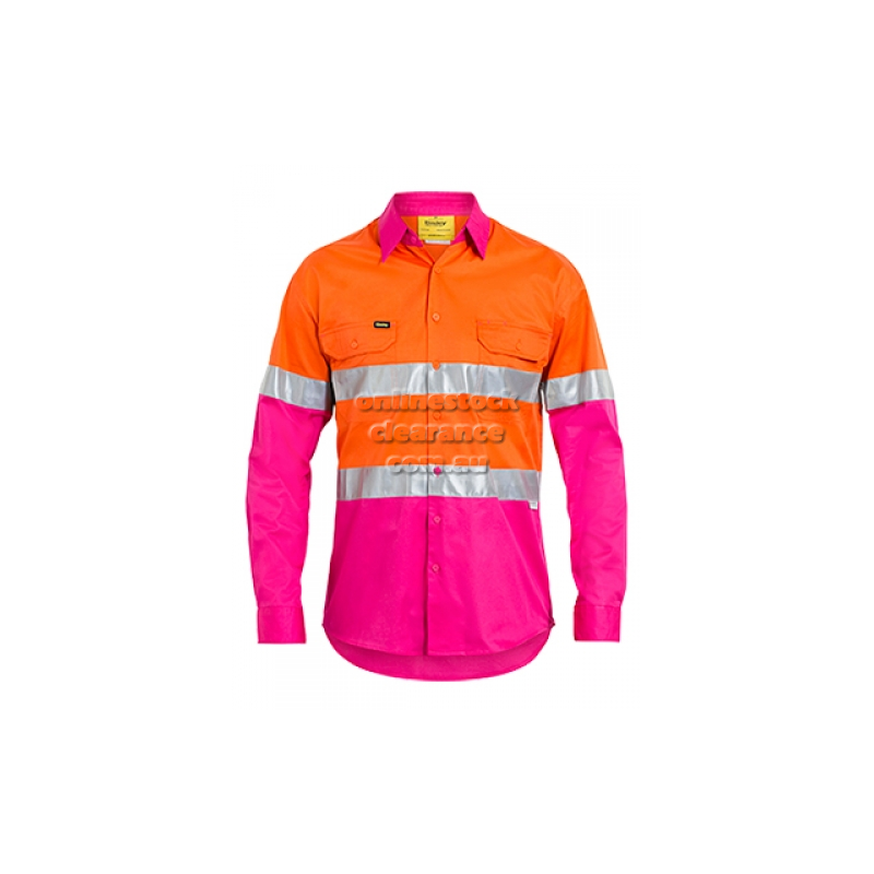 BISLEY SHIRTS HI VIS LIGHT WEIGHT SHIRT ORANGE/PINK