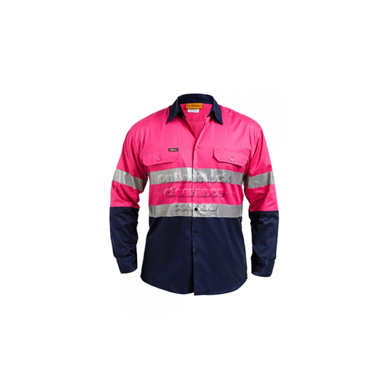 BISLEY SHIRTS MENS COOL LIGHT SHIRT PINK/NAVY