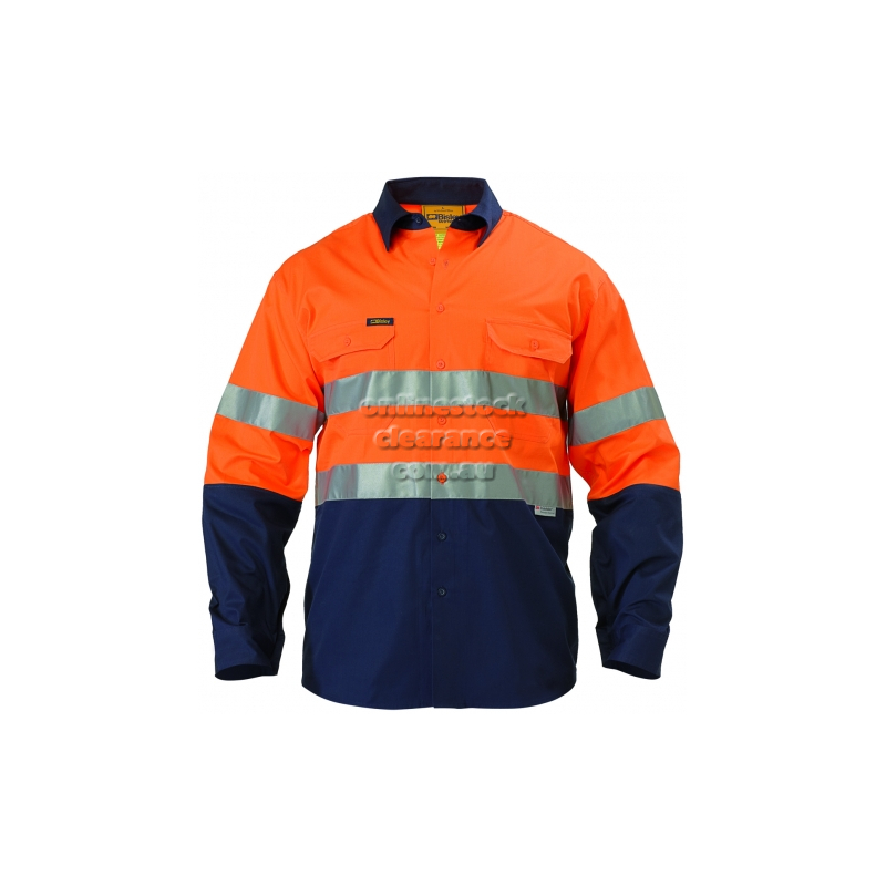 BISLEY SHIRTS TWO TONE HI VIS COOL SHIRT ORANGE/NAVY