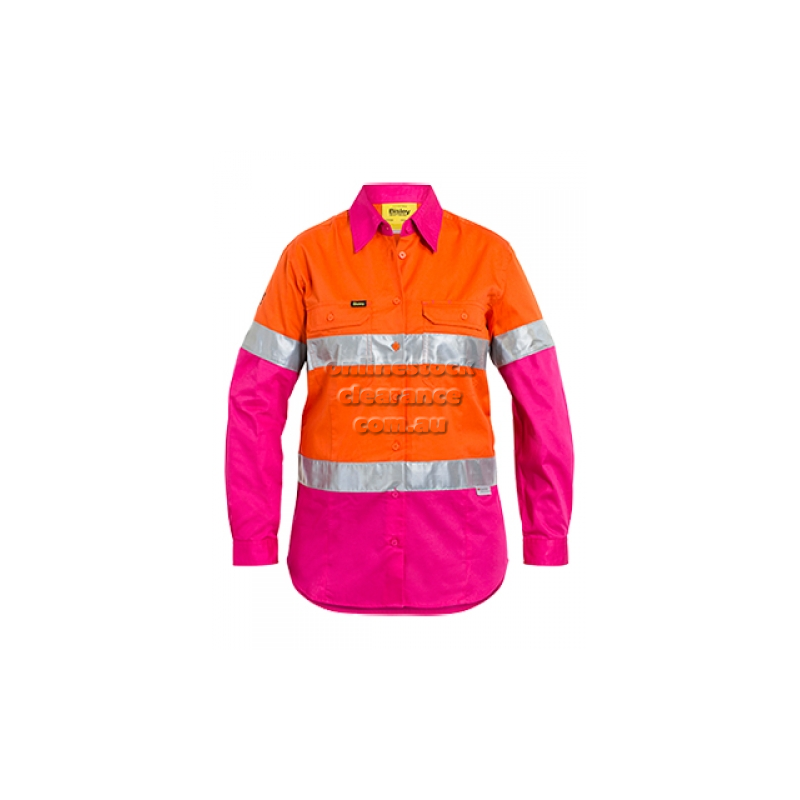 BISLEY SHIRTS WOMENS HI VIS LIGHT SHIRT ORANGE/PINK
