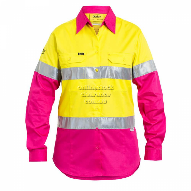 BISLEY SHIRTS WOMENS HI VIS LIGHT SHIRT YELLOW/PINK